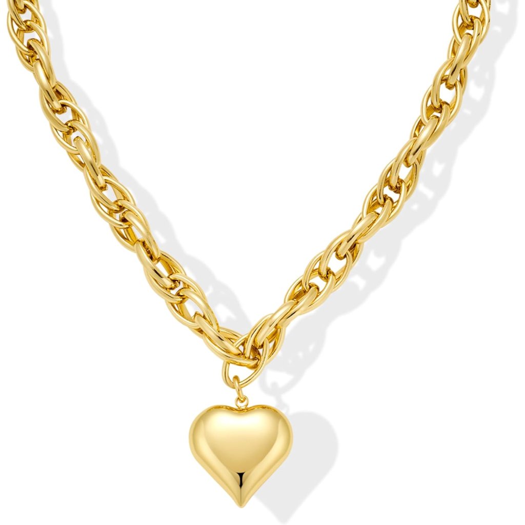 Chunky Necklace For Women 18k Gold Plated Puffy Heart Star Cross Pendant Necklac